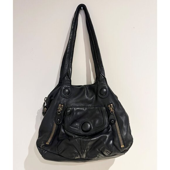 Linea Pelle Black Leather Shoulder Bag Large - Picture 2 of 11